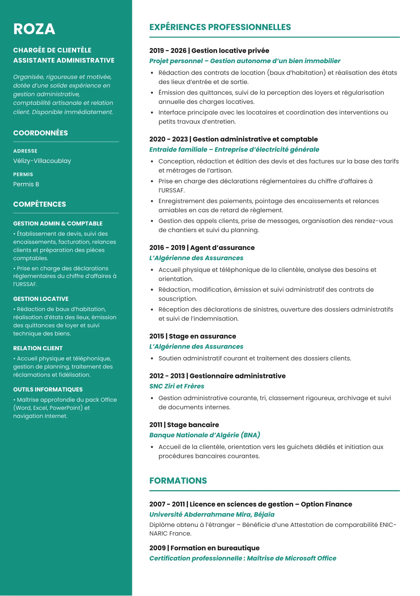 CV Roza, page 1 sur 1